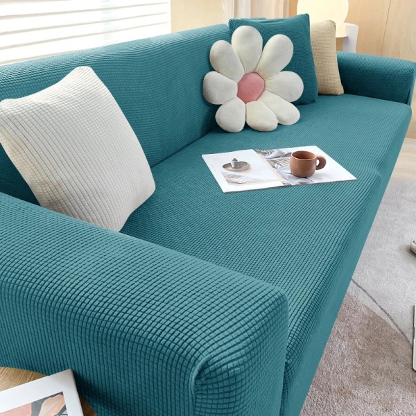 Elastiskt jacquardtyg cover Stretch cover L-formad soffa med överdrag Case för vardagsrum 1/2/3/4 sits Pine Blue L size (185-230cm)