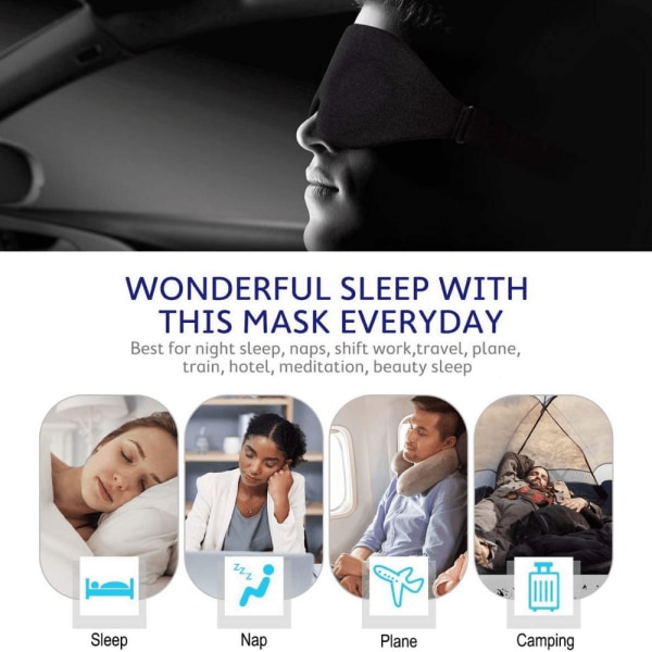 1 st sömnögonmask för män kvinnor, 3D-formad kopp sovmask och ögonbindel, konkav gjuten nattsömnmask, blockera ljus Black