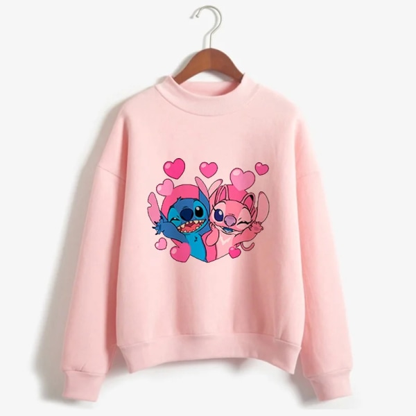 Rosa turtleneck hoodie Stitch Roliga kvinnor Harajuku Söt Lilo and Stitch Animetröja Manga Streetwear Hoody Kvinna 953 L