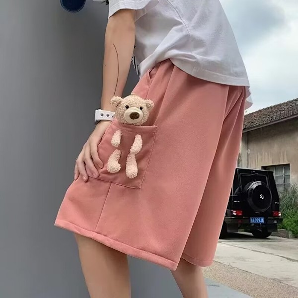 Rosa Arbejdstøj Shorts Mænd Trendy High Street Handsome Casual Femte Bukser Trendy Brand Løs 2024 Sommer Tynd Shot Rts Pink M