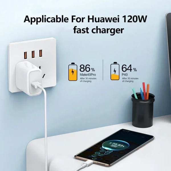 120W 10A USB Typ C-kabel Supersnabb laddningslinje för Xiaomi Samsung Huawei Mate 60 50 Honor POCO Quick Charge USB C-datasladd 10A White 2m