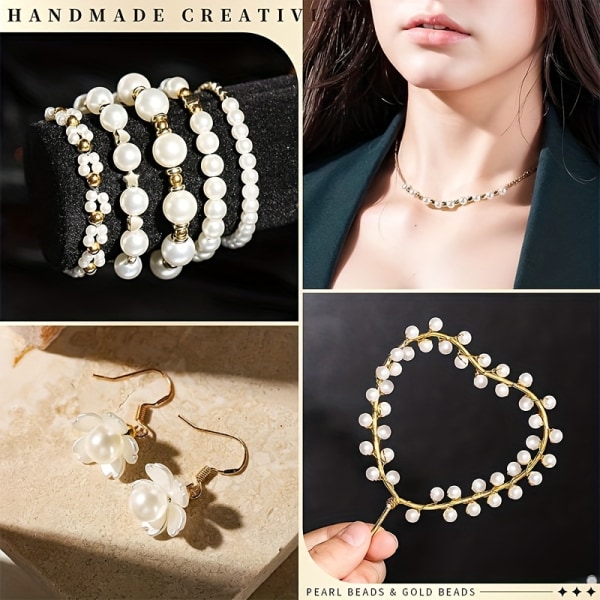 720st Imitation Pearl Golden Beads Elegant Halsband Armband Making Kit, Girl Friendship DIY Smycken Göra Hantverk Tillbehör
