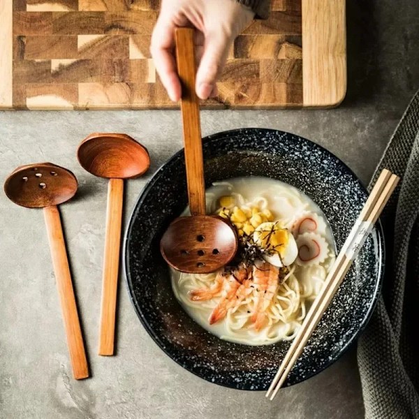 1 stk Træskovl Køkkenøse Soup Spoon Japansk Træ Serveringsskeer Stor Ramen Spoon Soup Noodle Hop Pot Si Tableware Spoon