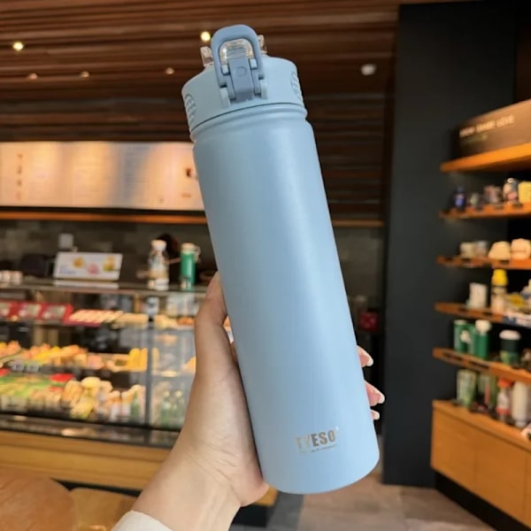 600Ml/750Ml Tyeso Termosflaska Med Halm Stål Vakuum Flask Isolerad Vattenflaska Travel Cup Mugg Termika blue 600ml