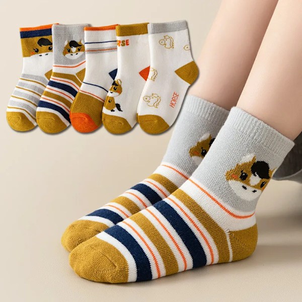 5Pairs Baby Socks Nyfödda Baby Pojke Söt Kort Sock 0-1-3-10Y Kids Bomull Toddler Cartoon Soft Chi Sportstrumpor För Flickor F27006 9-13years