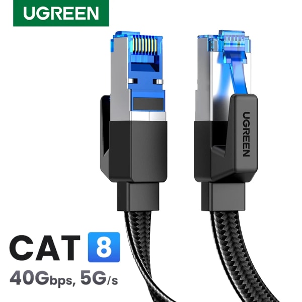 UGREEN-Câble Ethernet CAT8 40Gbps en Coton Tressé PVC, Lan rätt för PC Modem Ordinateur Portable PS 5/4 Routeur RJ45 0.5m Cat 8 Flat PVC