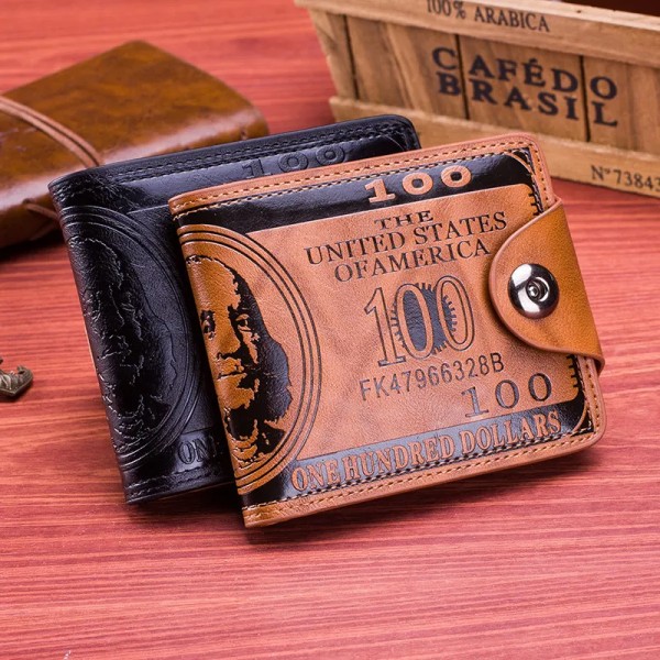 Dihope herrplånböcker med 100 US-dollarsmönsterplånbok manlig läderplånbok Fotokorthållare Mode plånbok med stor kapacitet Black 10.6X9.1X0.8cm
