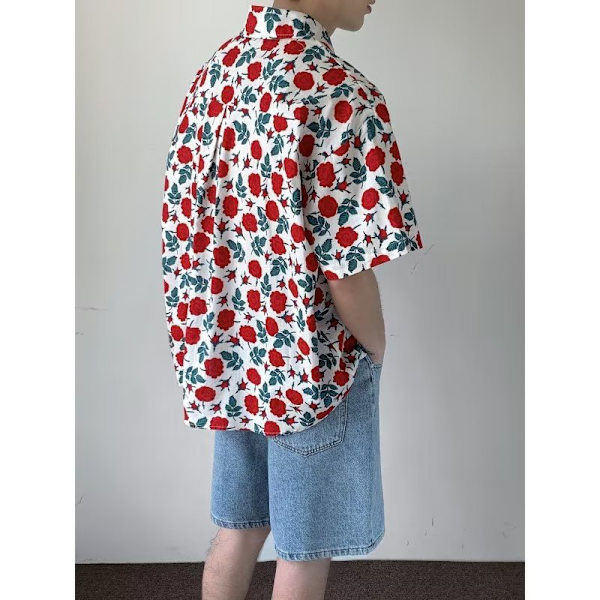 Hawaiian Rose Kortærmet Skjorte Mænds Amerikansk Retro Design Trendy Mærke Ruan Handsom Halv Ærme Strand Trøje Treny Red XL
