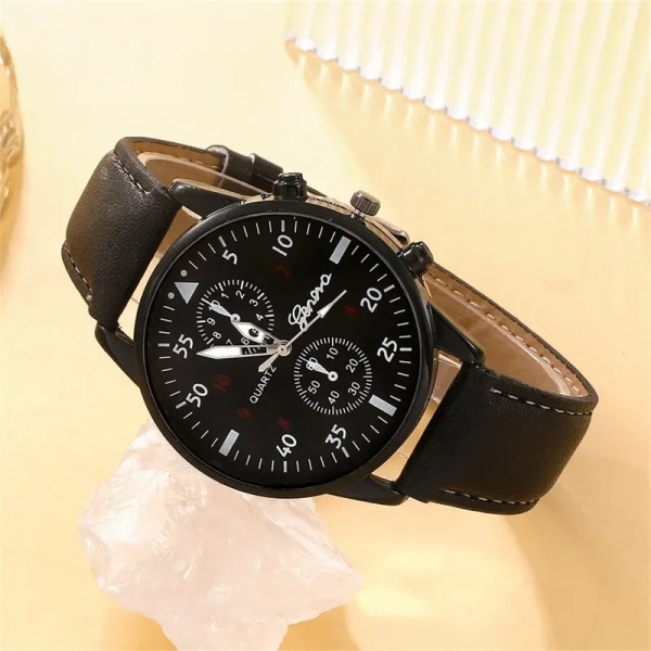 5PCS Set Mode Herr Sportklockor Man Business Quartz Armbandsur Lyxigt Läderarmband Herr Casual Clock Watch black set