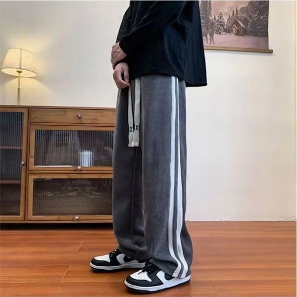 Efterår Baggy Stribede Sweatpants Mænd Mode Lige Bukser Hip Hop Streetwear Harajuku Bukser Joggere Bottomen Y2k Mænd Tøj black XXXL