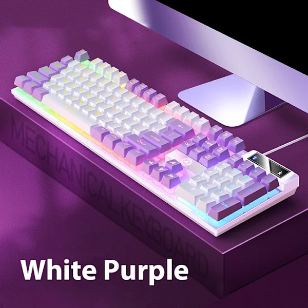 K500 Langallinen Peli Näppäimistö Mekaninen Tuntuma Kannettavat Tietokoneet Tietokone Toimistotarvikkeet 104 Näppäintä Rgb Taustavalaistus Näppäimistöt White Purple