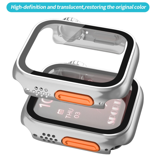 Byt till Ultra för Apple Watch Case Series 8 7 45mm 41mm Skärmskydd Cover Glass+ Case för iWatch 4 5 6 SE 44mm 40mm Bumper Silver Series SE654 44MM