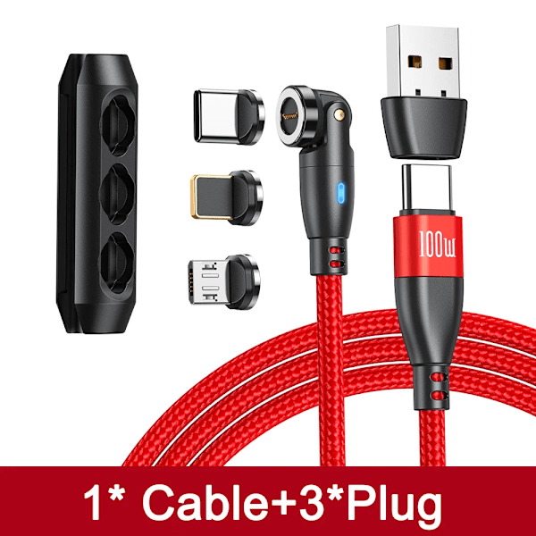 Aufu 5A Magnetisk Usb C-Kabel För Realme Huawei 100W Snabb Laddningsråd För Samsung Laptop Micro Magnet Char. Usb-Kabel Red with 3Tips 1m