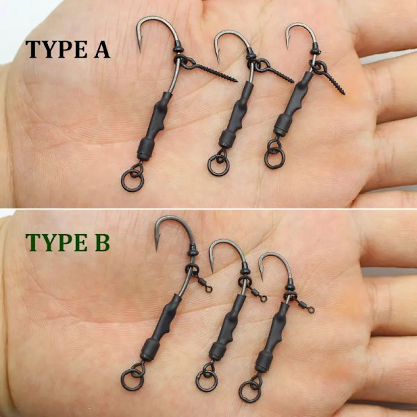 4 kpl Ronnies Rigs -syötit ruuvi / rengas rikkipitoinen vahva kaareva varsi kalastuskoukku valmis tehty rig autolle. P kalastustarvikkeet takla kalastus With ring swivel Hook 6