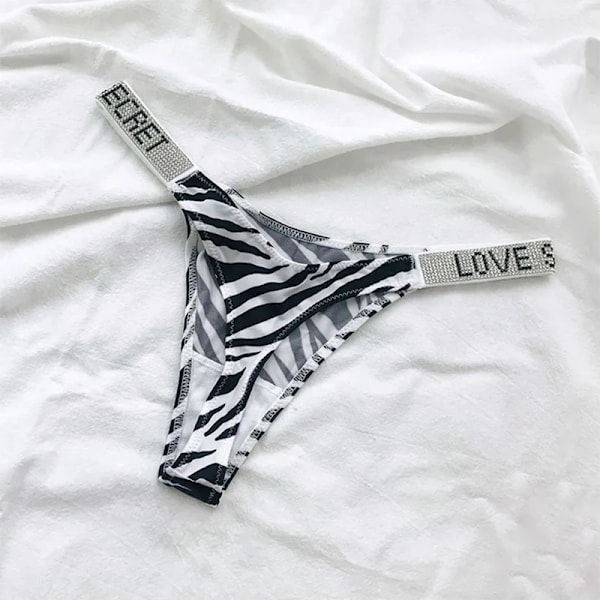 Sexede Kvinder Trusser Underbukser Luksus Rhinestones Kærlighedsbrev G-streng Sport Comfort Thong Sømløs Lav Talje Bri Bri Sømløse Efs Underbukser Zebra-stripe M