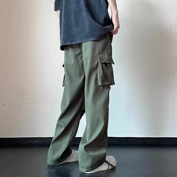 2024 Aarmy Grön Midja Överalls Pojkar Byxor Baggy Rak-Ben Flera Fickor Byxor Män Casual Streetwear Svett Byxor army green XXXL