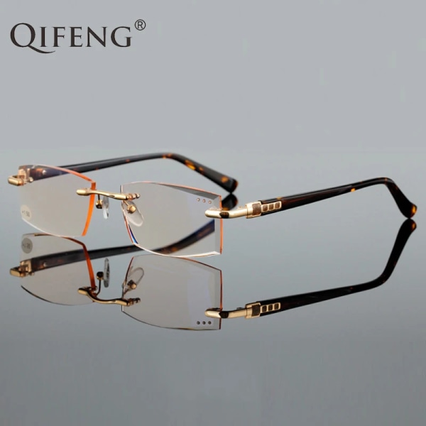 QIFENG Läsglasögon Män Kvinnor Diamantskärning Båglös dioptri Presbyopic Kvinna Man Glasögon +1,0+1,5+2,0+2,5+3,0 QF291 QF291 Gray