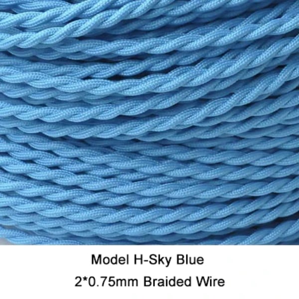 Flerfärgad Flätad Twisted Wire DIY-lampa Twisted Wire 2×0,75 Square Edison Retro Power Blue 35m