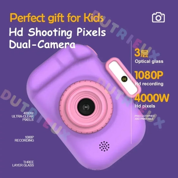 Barnkamera Selfie Pixels 1080P HD-skärm Blå Lila Dubbla kameror Barnkamera för Baby Camara Foto Infantil H7-G-Blue