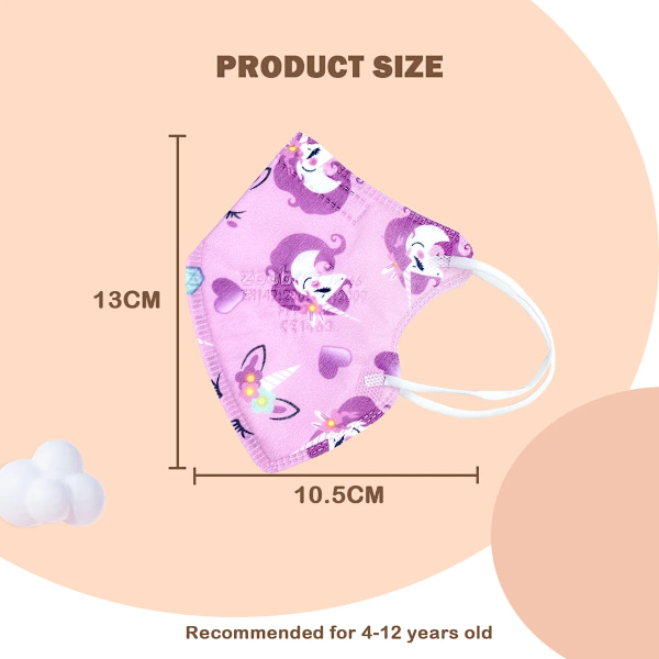 4-12 År Unicorn Kn95 Masks 100pcs