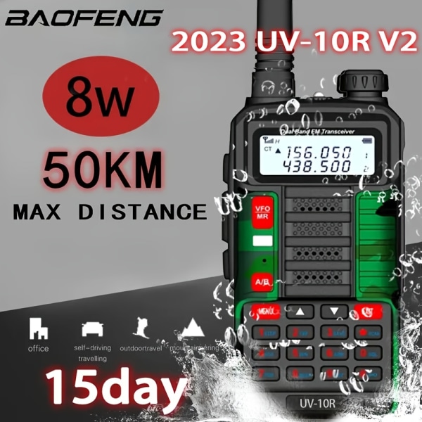 BAOFENG FCC 8W Bärbar High Power Walkie-Talkie, UV-10R 50 km VHF UHF Dual Band Two Way CB Ham Radio Transceiver 8W Camouflage