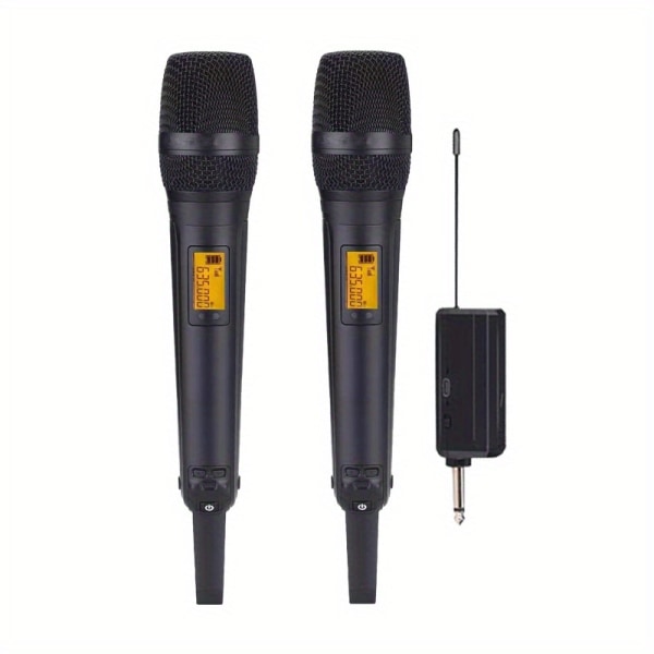Professionell trådlös mikrofon Dubbelkanals bärbar mikrofon UHF trådlös mottagare Universal Metal Lämplig för KTV Home Karaoke Scen