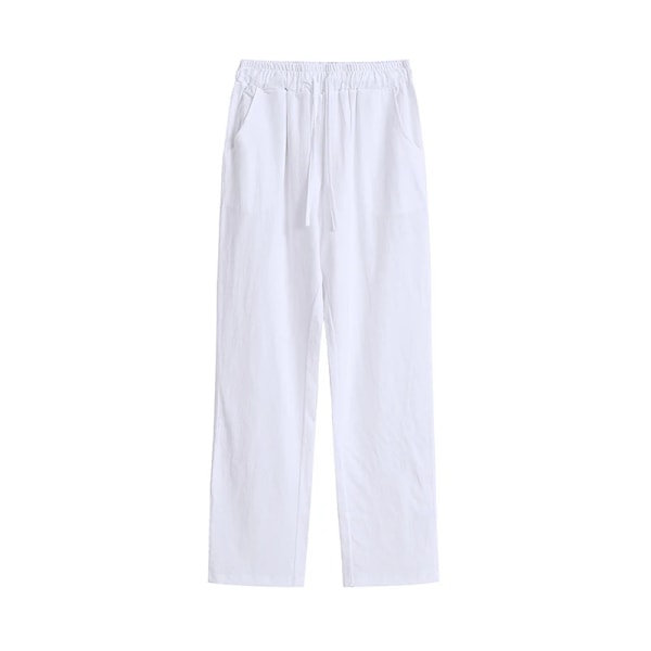 Mænd Casual Bukser Klassiske Tynde Linned Bukser Sommer Mode Baggy Lige Ben Bukser Snøre Elastisk Talje Ensfarvet SKY BLUE Asian-XL