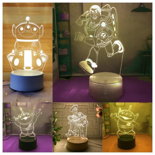 Toy Story Buzz Lightyear Aliens 3d-ljus för barn LED-nattlampa för barn Inredning i sovrummet Bordslampa Julklappar Warm white no remote