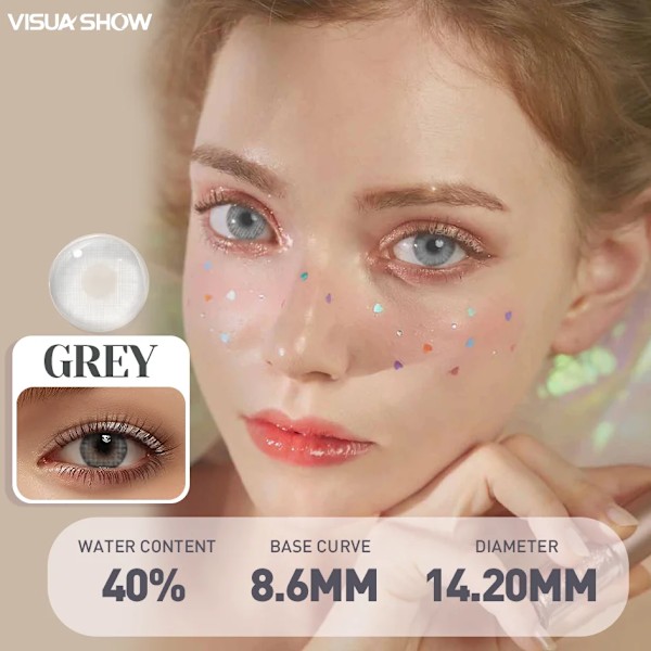 Visuashow Aurora 2 Pcs Årligt Använda Färgade Kontaktlinser Naturliga Färglinser För Ögon Skönhet Myopia Tact Lins -1. Klockan Till -8. 00 FA56 Yellow Grey -1.75