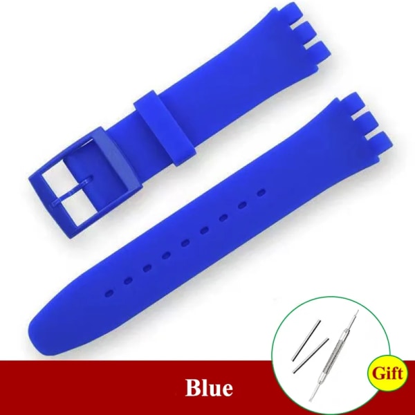 16mm 17mm 19mm 20mm Mjukt silikonarmband Färgglatt klockband för Swatch Watch Arm Replacement Klockor Tillbehör med verktyg Blue