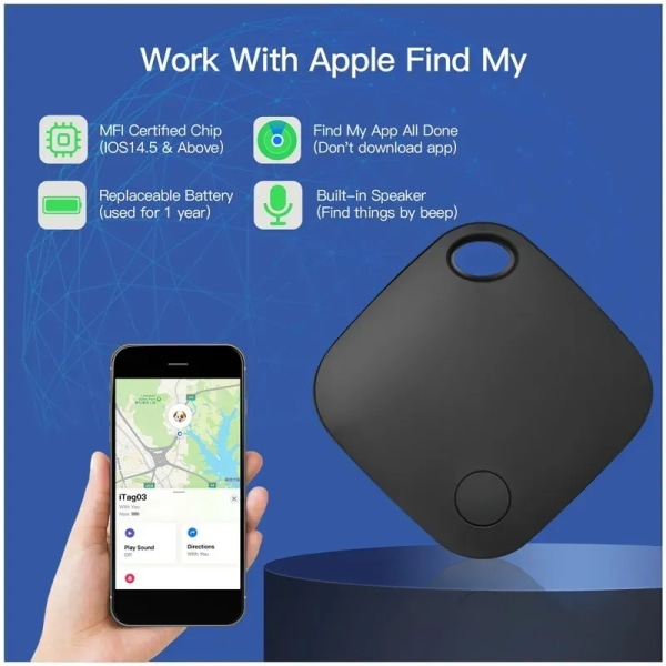 Smart Bluetooth-kompatibel GPS Tracker för Air Itag Via IOS Hitta min app för att hitta kortplånbok iPad-nycklar Barn Hund Anti-förlorad larm 2Pc black