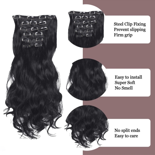 22 tum lockigt syntetiskt hår 6-delat curling extensions set för att förlänga hårförlängningar Osynlig clip peruk förlänger lång bit 6PC-2