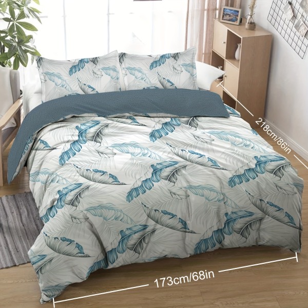3 st Vackra löv design sängkläder set breda löv printed cover Modernt mode lyxigt cover med 2 örngott, utan kärna White 173cm*219cm