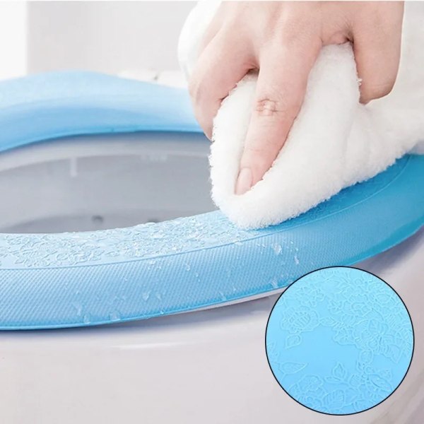 O-Shape Cover Håller Varma Pumpamönster Närpallsmatta Stickning Mjuk Pad Toalettsits Tvättbar Badrumstillbehör Blue-4Pcs