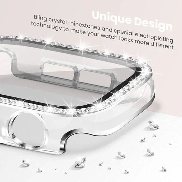 Diamantglas+ cover för Apple Watch Case 45 mm 41 mm 40 mm 44 mm 42 mm 38 mm Bling Bumper+ Skärmskydd iwatch Series 9 8 7 3 6 SE Original Starlight Series 654 SE 40MM