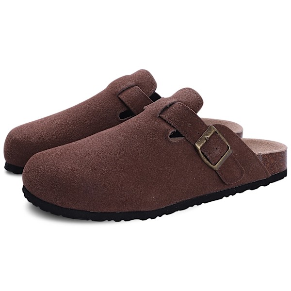 Shevalues Mode Clogs Tompa Kvinnor Mocka Clogs-Mules Mjuk Kork Fotbädd Hus Slipper Slip-On Classic Outdoor-On Modesandaler Suede Maroon 40(fit 24.5m)