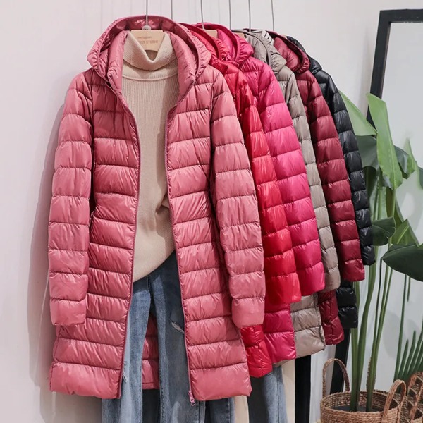 Koreanskt mode Slim Ta bort Hooded Parka Fashionabla Ytterkläder 2023 Vinter Dunjackor Dam Lång Lätt Tunn Päls Pufferjacka Pink XXXL