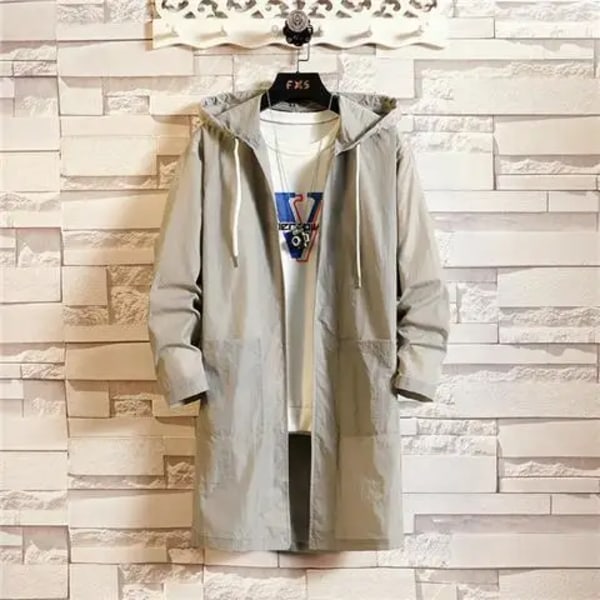 Mænds Forår / Sommerhuggede Mellemlang Trenchcoat Loose-Fit Trendy Alsidig Solbeskyttelsesjakke GRAY S