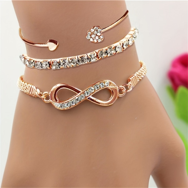 3st/ Set Ormkedja Infinity Symbol Charm Armband Manschett Armring Stacking Armband För Kvinnor Rose Golden