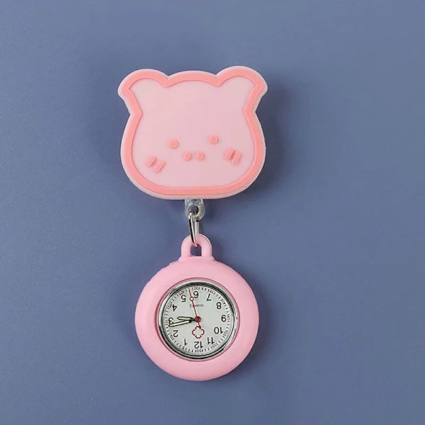 Cute Cartoon Stretchable And Retractable Pull Buckle Nurse Watch Doctor Chest Watch Student Hanging Watch Silicone Pocket Watch Pink