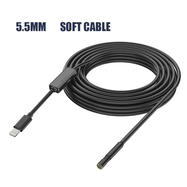 Industriellt endoskop HD960P Kabelansluten kamera Direktansluten med IPhone Ipad 8MM5.5.MM Rörinspektion Borescope IP68 Vattentät LED 5.5MM Soft Cable 1m