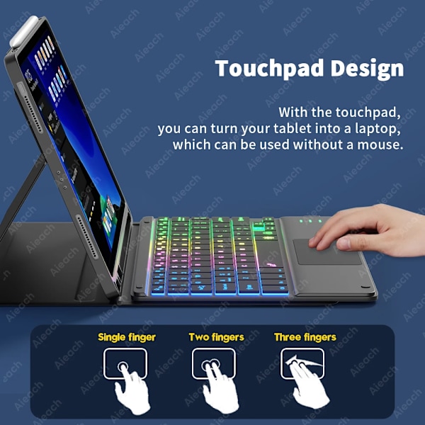 Uppladdningsbar Bakgrundsbelysning Tablet Android Tangentbord, Bluetooth Tangentbord Med Touchpad För Xiaomi Pad 5 6 Pro Ipad 9Th 10Th Gena EN Spanish White