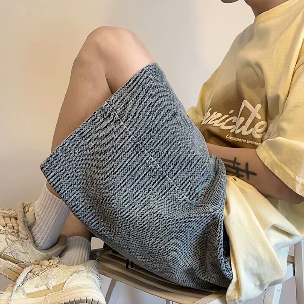 Denim Shorts Mænd Sommer Amerikansk Retro Trendy Vasket Lige Bukser High Street Vibe Håndsyet Casual Cropped Bukser Blue M