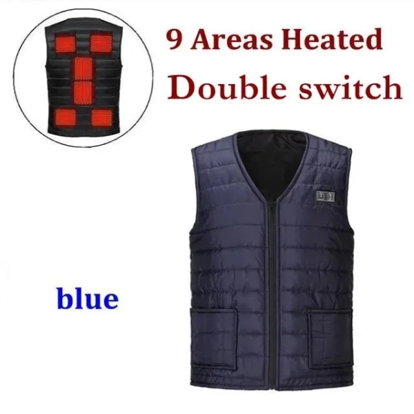 5/9 Områden Uppvärmd Väst Herr Dam Elvärmeväst USB Uppvärmd Jacka Uppvärmd Väst Bodywarmer Uppvärmd dunjacka Winte 9 Areas Heated Blue 6XL