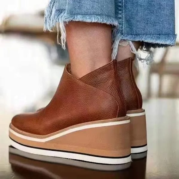 Damskor Platform Ankle Boots Mode Höst och Vinter Enfärgad dragkedja Tjocksula Snöskor Bekväma Utomhus Korta Stövlar apricot 38