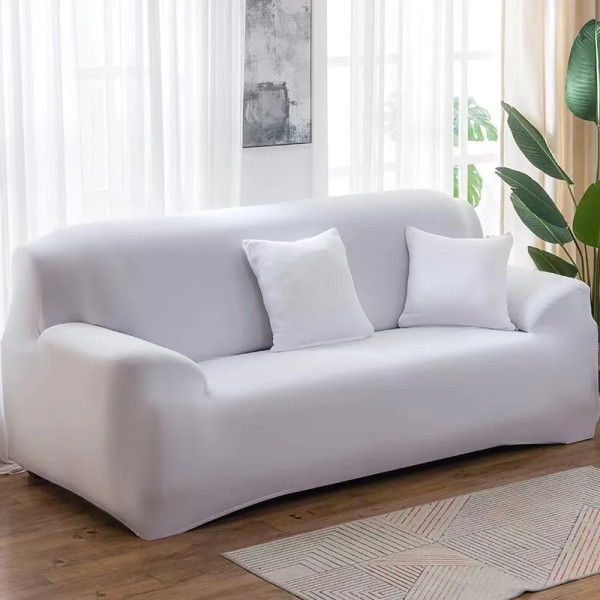 Enfärgade elastiska sofföverdrag för vardagsrum Spandex sektionshörnsoffa Underklädnader Cover 1/2/3/4 sits White 4-seat 235-300cm