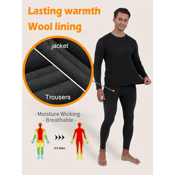 TELALEO Thermal för män, varm fleece, bekvämt sportbaslager för vinterskidåkning Black L(50)