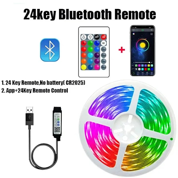 Usb Led-strimmel lysfarve Rgb 5050 Bluetooth lampe bånd soveværelse dekoration 5V 5M 10M 15M 20M Tv baggrundsbelysning 5V til julefest. 24KEY Bluetooth None Waterproof