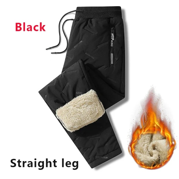 Vinter Sweatwear Herr Plysch Tjock Fleece Träningsbyxa Lammull Thermal Casual Vattentät Vindtät Varma bomullsbyxor Black-Straight Leg Asian 5XL(80-100Kg)