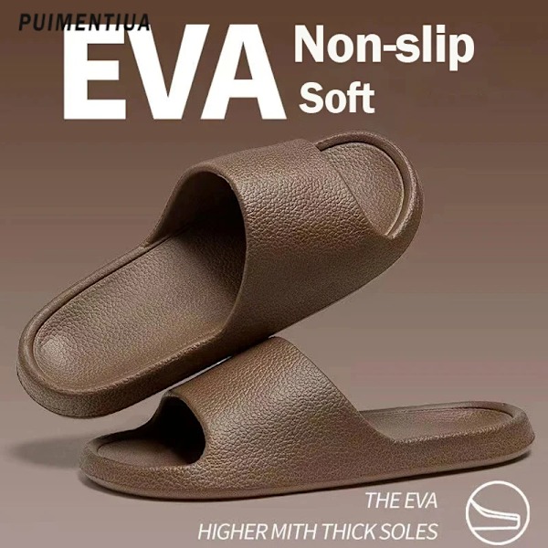 2024 Män Sandaler Flip Flops Kvinnor Tofflor Solid Färg Enkel Icke-Slipp Mjukt Själ Slides Dusch Tofflor Utomhus Parskor Mann A-Khaki 40-41